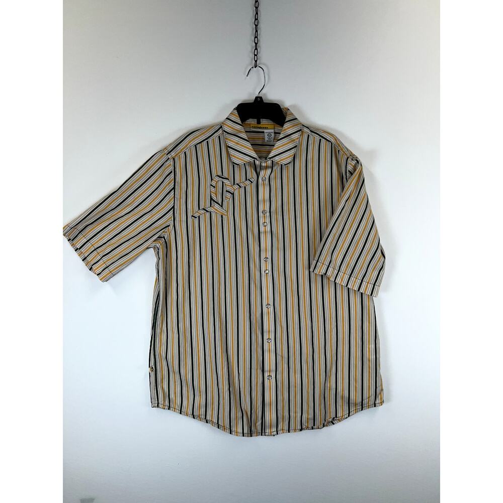 Rocawear Button-Up Men's Extra Large Cream Striped Short Sleeve 100% Cotton